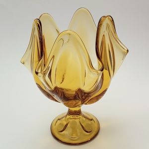 Vintage Viking Glass Amber/Gold Handkerchief Pedestal Bowl